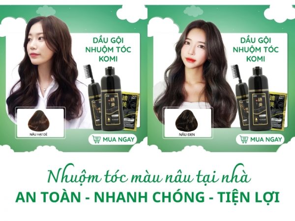 nhuộm tóc màu nâu tại nhà bằng dầu gội nhuộm komi