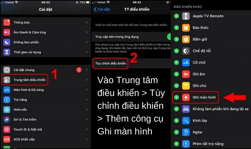 Bước 1: Vào Cài đặt và chọn Trung tâm điều khiển → Tùy chỉnh điều khiển.