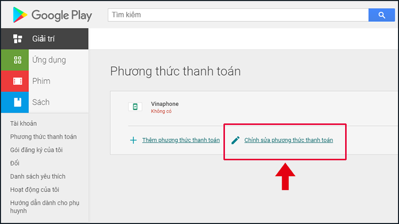 Bạn hãy chọn Chỉnh sửa phương thức thanh toán