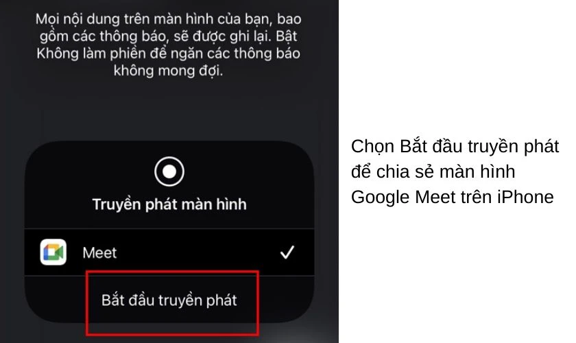 iPhone của bạn sẽ bắt đầu chia sẻ màn hình