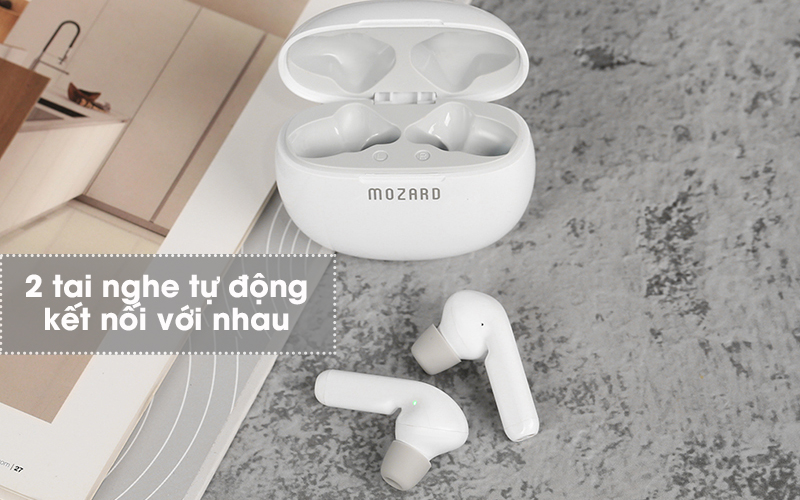 Tai nghe Bluetooth True Wireless Mozard AT15 Trắng - Tự kết nối