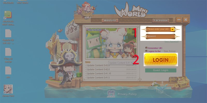 Nhập vào UID và mật khẩu, nhấn login để vào chơi game