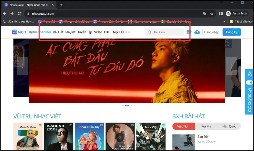 Bạn truy cập trang web Nhaccuatui để tải nhạc