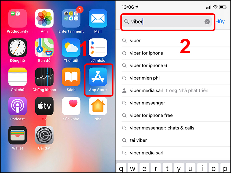 Bạn nhập “Viber” vào khung tìm kiếm của App Store.