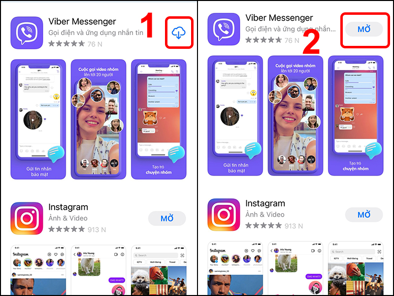 Bạn nhấn vào mũi tên Tải xuống rồi chọn “Mở” để truy cập vào ứng dụng Viber.