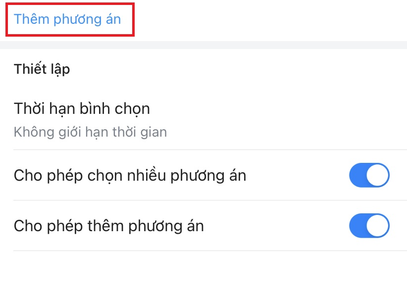  Nếu muốn thêm phương án trả lời, hãy nhấp vào Thêm phương án là được.