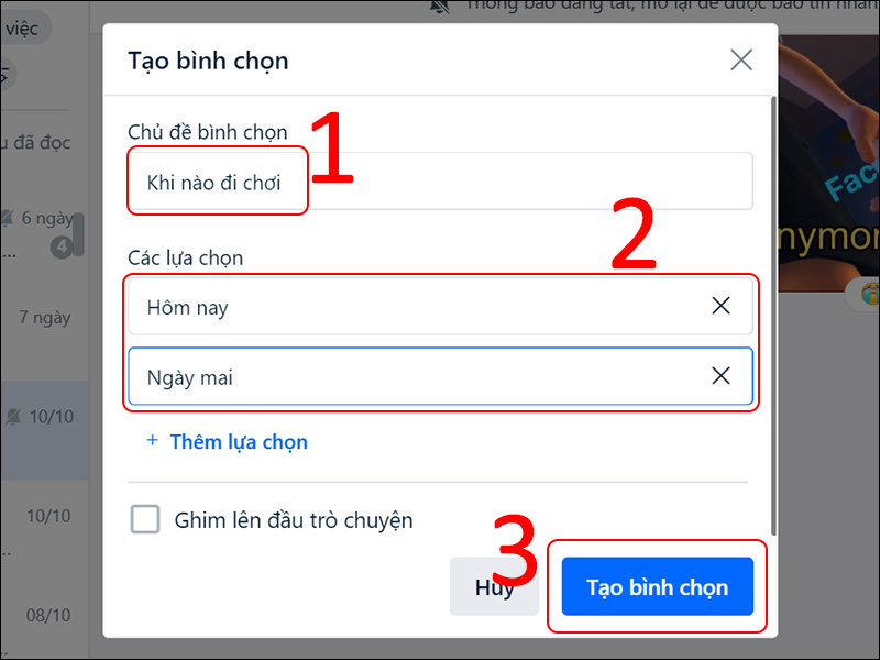 Cuối cùng nhấn vào Tạo bình chọn là hoàn tất.