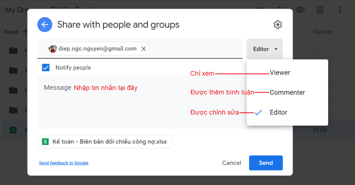 Hướng dẫn tạo file Excel dùng chung trong Google Drive