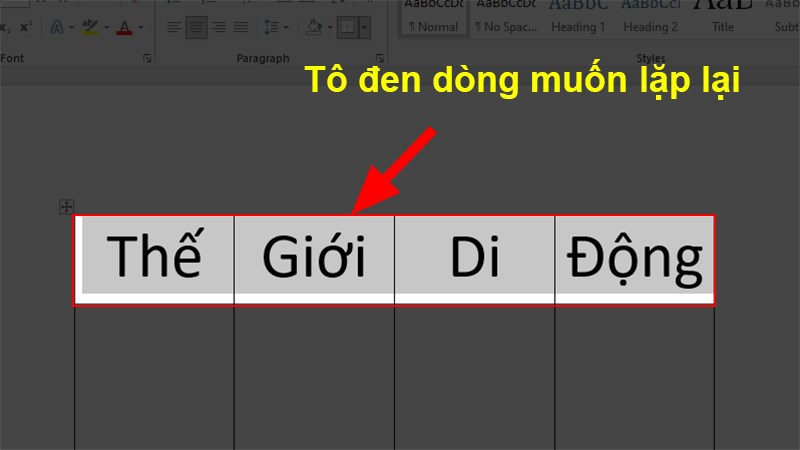 Tô đen dòng tiêu đề bạn muốn lặp lại