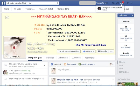 Cung cấp số điện thoại và địa chỉ trang Facebook