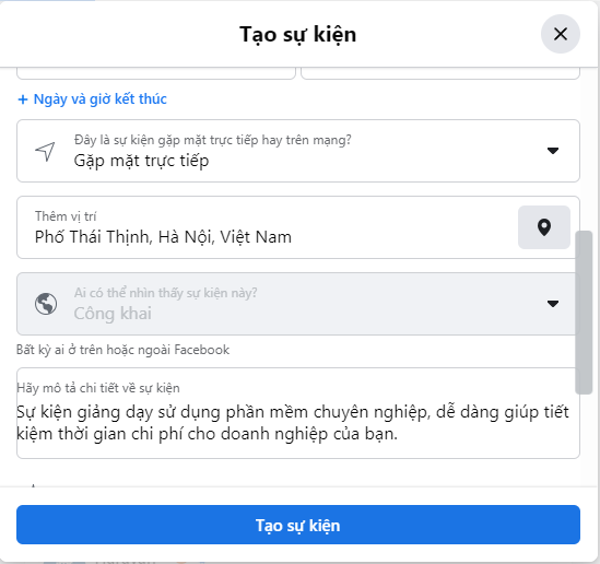 tạo sự kiện fapage