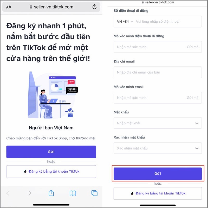 Truy cập trang web để đăng ký Tiktok Shop