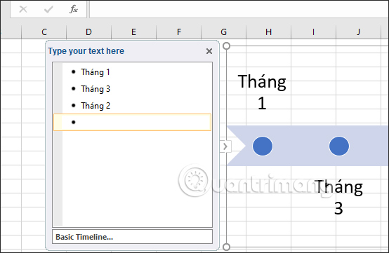 Tạo nội dung trong mốc thời gian Timeline Excel