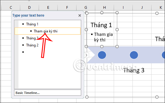 Tùy chọn chuột phải Timeline Excel