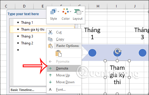 Chỉnh nội dung sơ đồ Timeline Excel