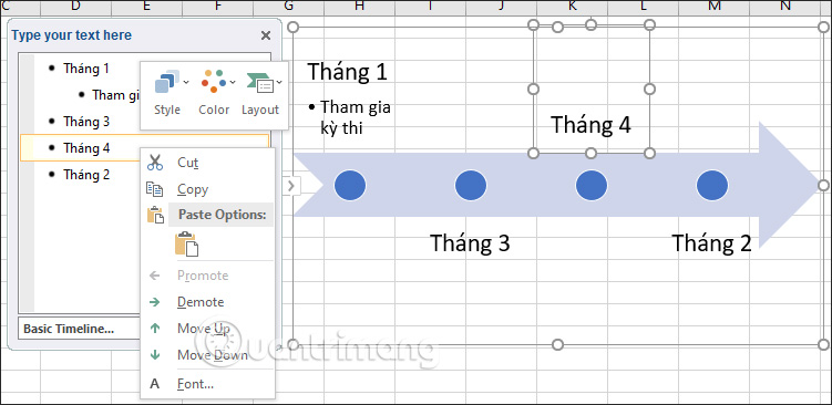 Chỉnh giao diện sơ đồ Timeline Excel