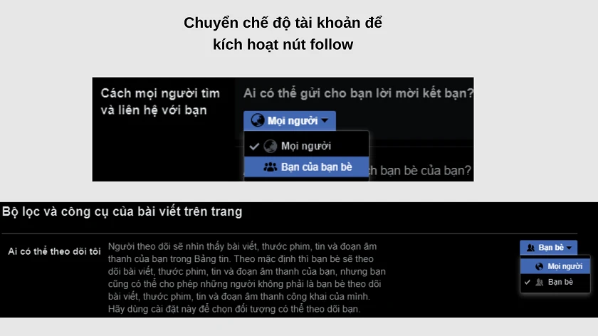 Cách bật chế độ theo dõi trên Facebook với laptop