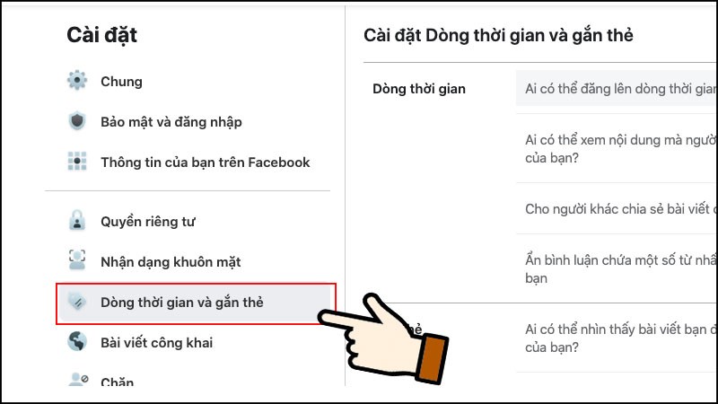 Chọn Dòng thời gian và gắn thẻ.