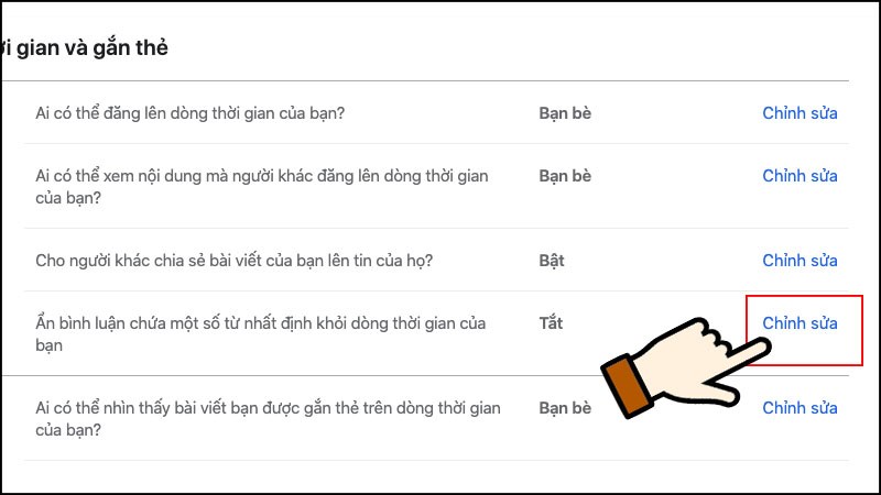 Ẩn bình luận chứa một số từ nhất định khỏi dòng thời gian của bạn, nhấn vào Chỉnh sửa.