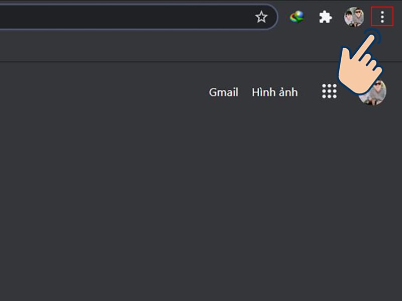 Mở trình duyệt Chrome, tại màn hình chính bạn chọn biểu tượng 3 chấm
