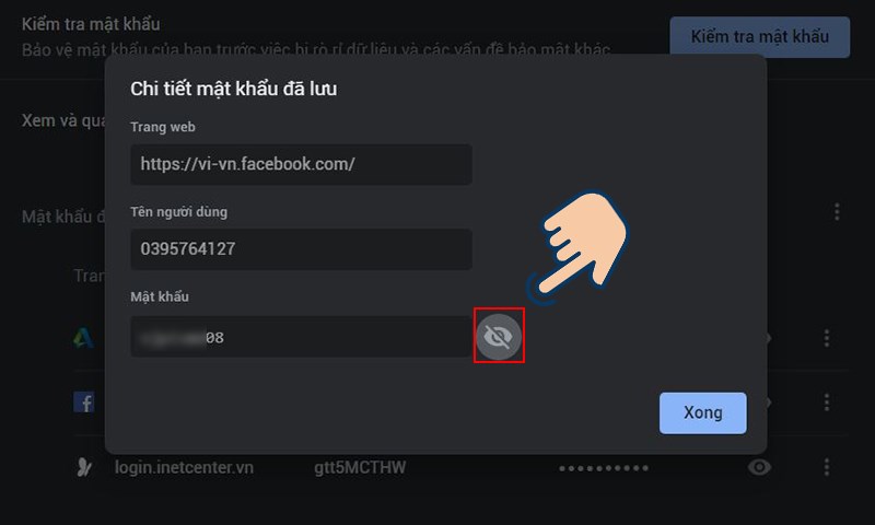 bấm biểu tượng mắt để xem mật khẩu