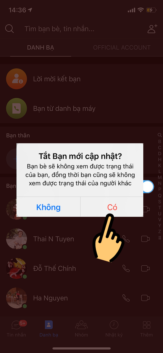 tắt tính năng Vừa mới truy cập