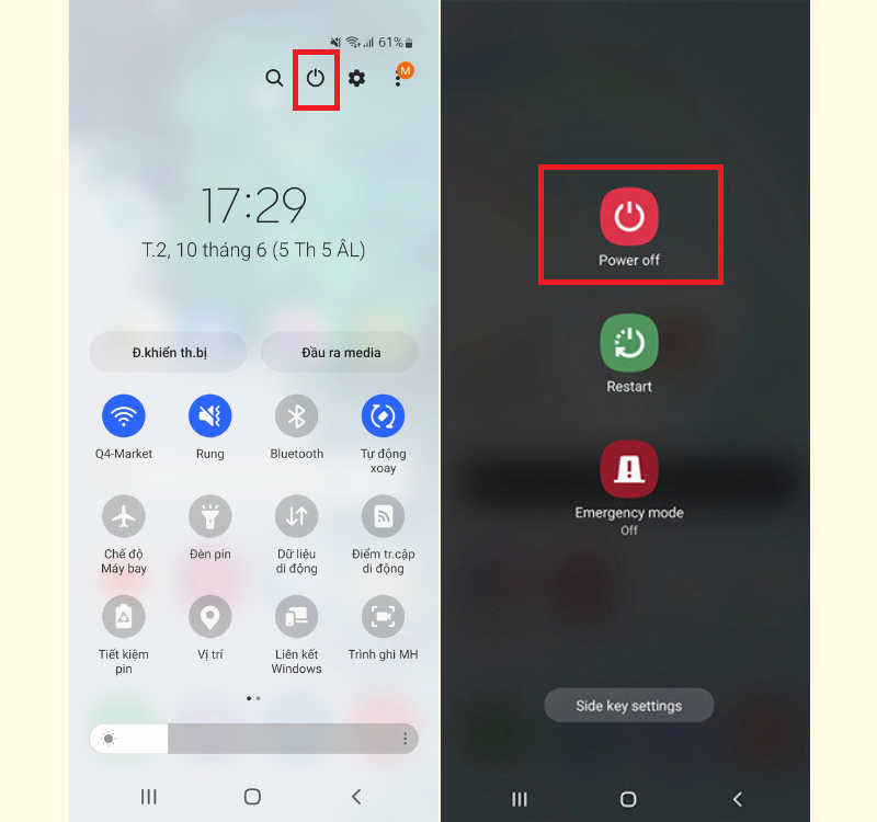 Tắt nguồn điện thoại Samsung bằng Quick Panel