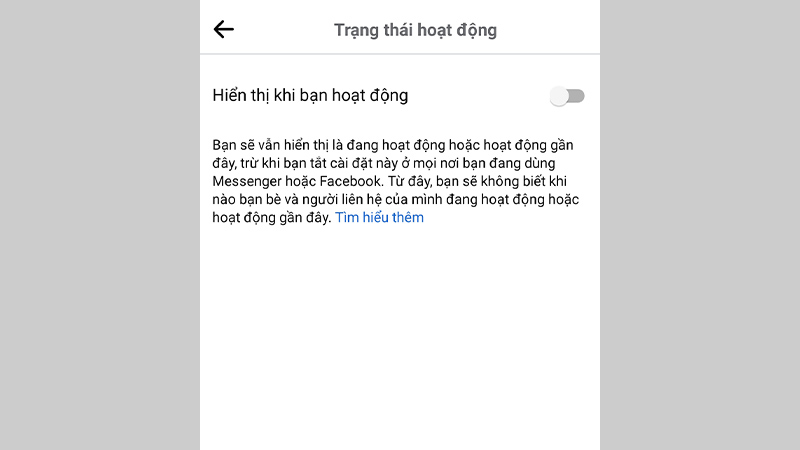 Trạng thái hoạt động trên Facebook của bạn đã được tắt