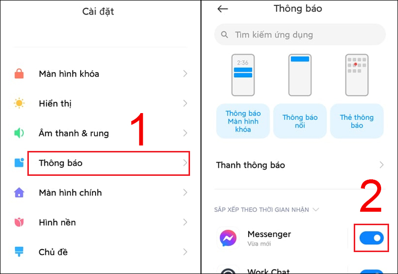 Tắt thông báo ứng dụng Messenger trong Cài đặt