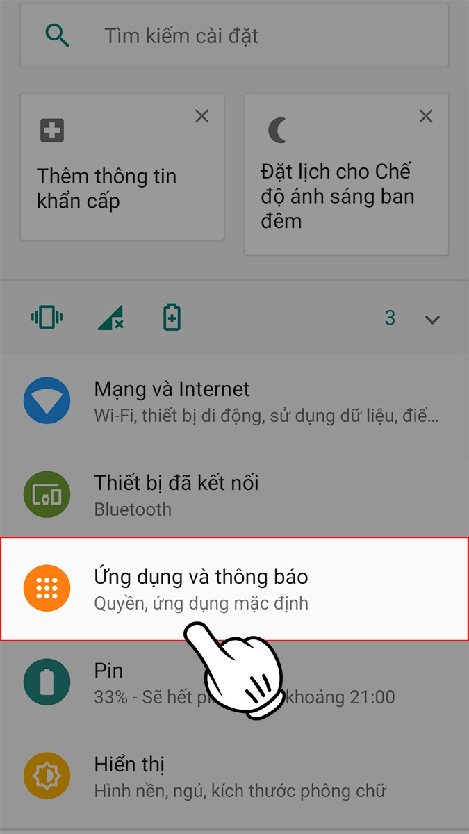 Chọn Ứng dụng và thông báo