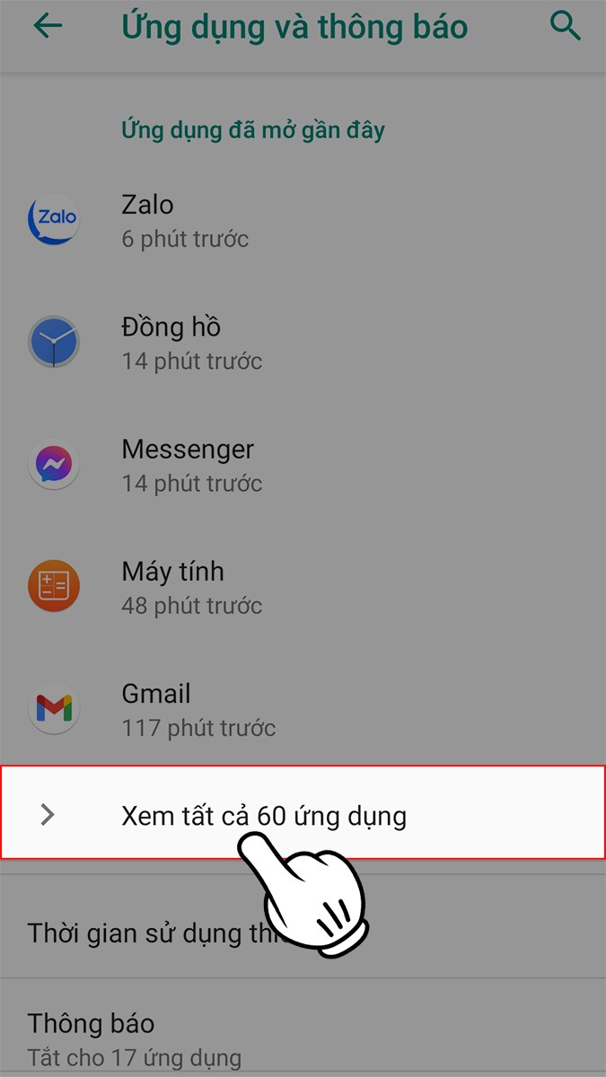 Nhấn vào Xem tất cả ứng dụng