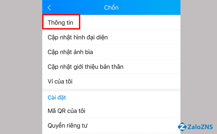 Chọn phần thông tin