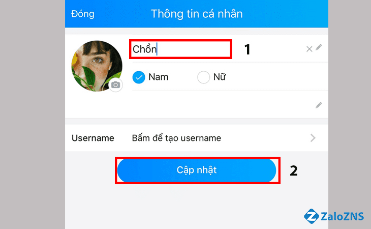 Điền username mà bạn muốn đặt và cập nhật