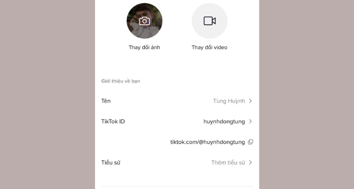 Nhập tên mới ở phần Tên và TikTok ID (nếu muốn đổi ID mới).