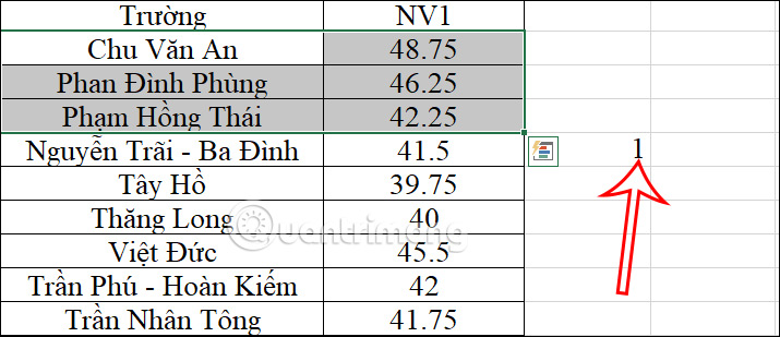 Chọn dòng mới trong Excel