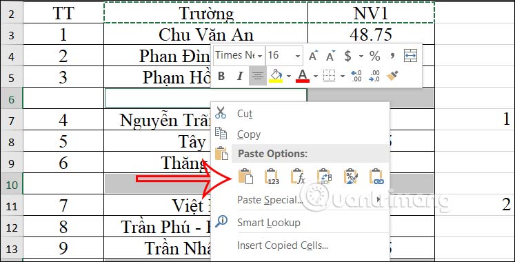 Bảng chèn dòng xen kẽ Excel