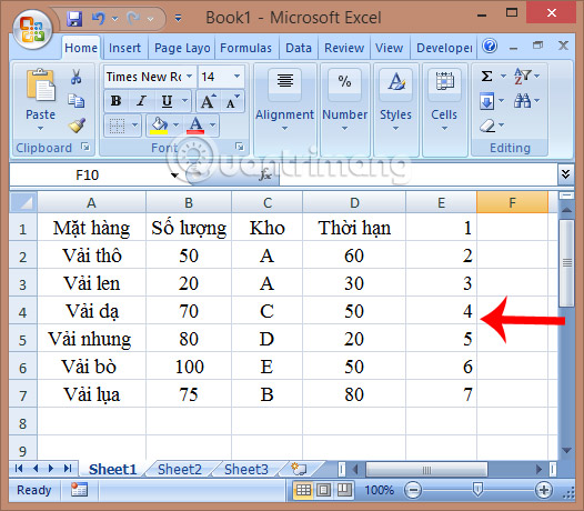 Chèn dòng xen kẽ trong excel