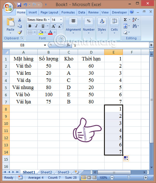 Chèn dòng xen kẽ trong excel