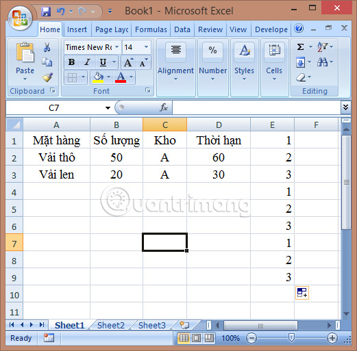 Chèn dòng xen kẽ trong excel