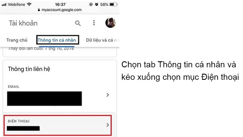 Thao tác ở Tab thông tin cá nhân