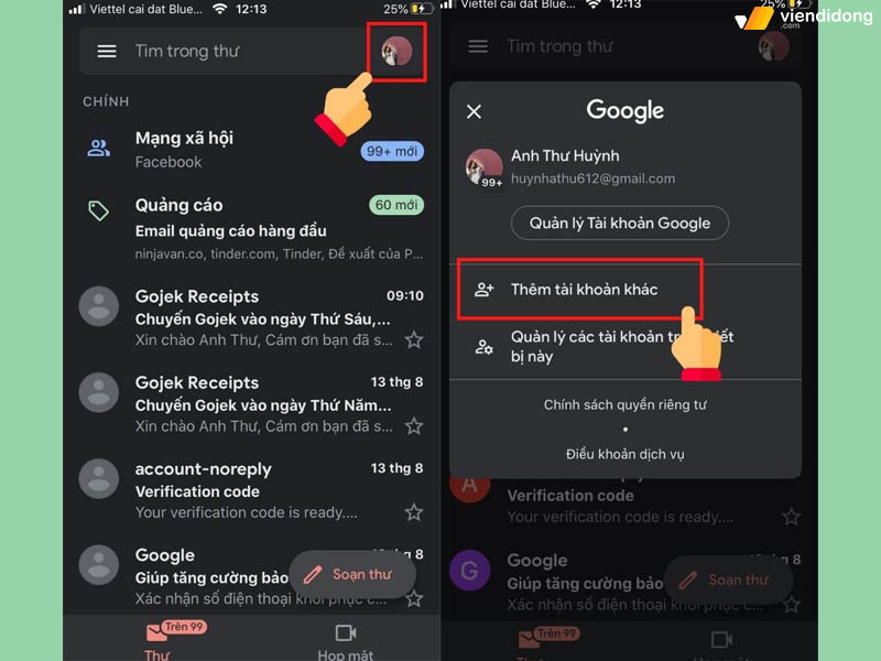 thêm tài khoản Google add 1