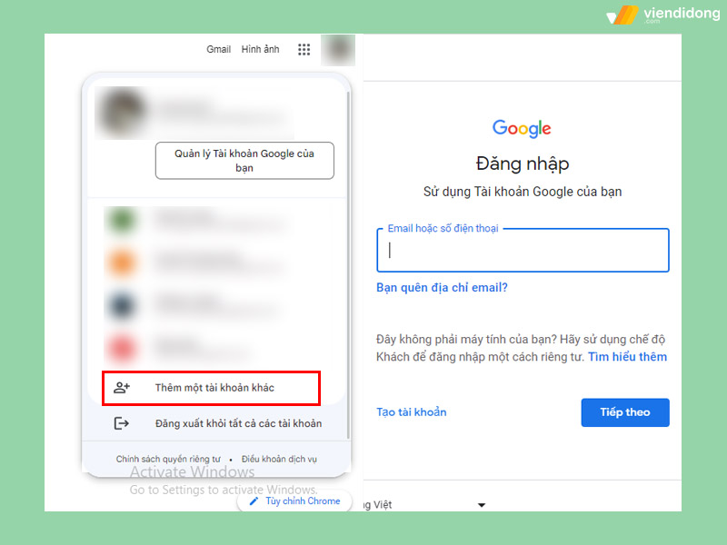 thêm tài khoản Google add máy tính