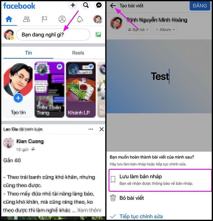 Cách lưu bản nháp Facebook trên Android