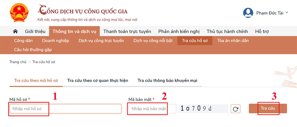 Nhập thông tin tra cứu căn cước công dân gắn chip.