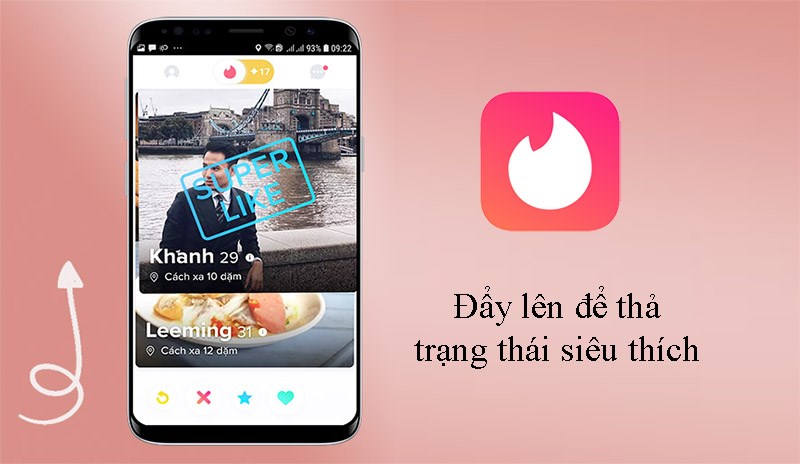 Đẩy lên với trạng thái siêu thích, super like trong ứng dụng Tinder