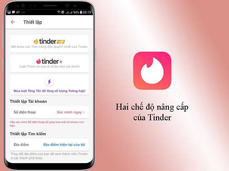 Hai chế độ nâng cấp Tinder gold và Tinder plus của ứng dụng Tinder