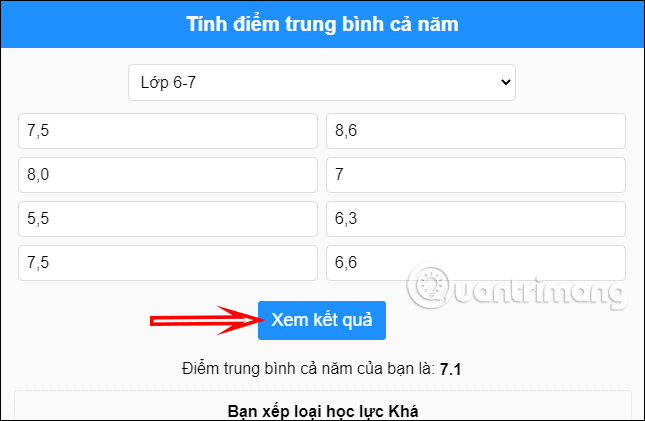 File Excel tính điểm TB môn học