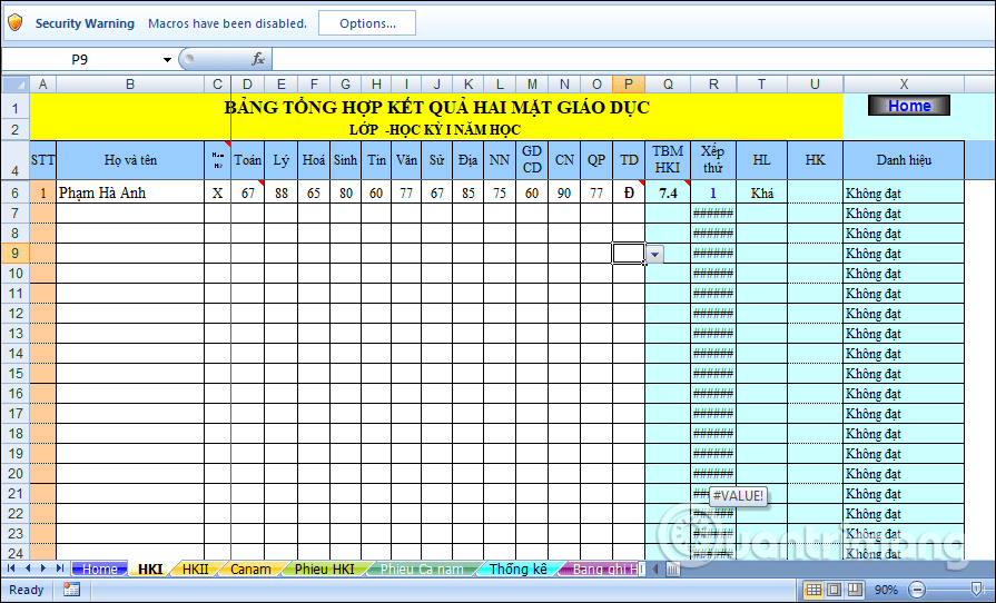 Tính điểm TB môn học kỳ