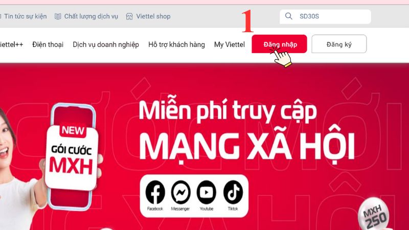 Đăng nhập tại website của Viettel