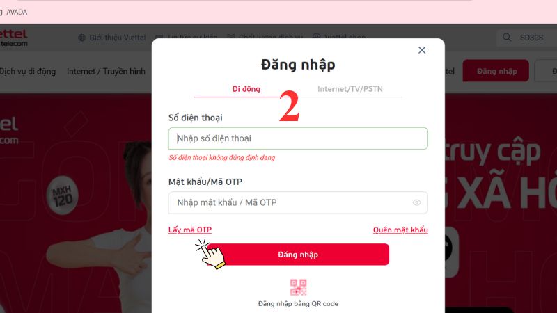 Đăng nhập bằng Số điện thoại Viettel của bạn